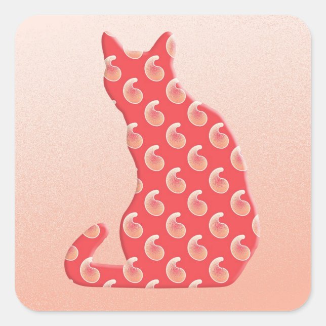 Adesivo Quadrado Paisley Cat - tons de laranja coral (Frente)