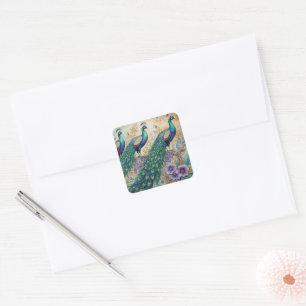 Adesivo Quadrado Paisley Peacock Floral Watercolor