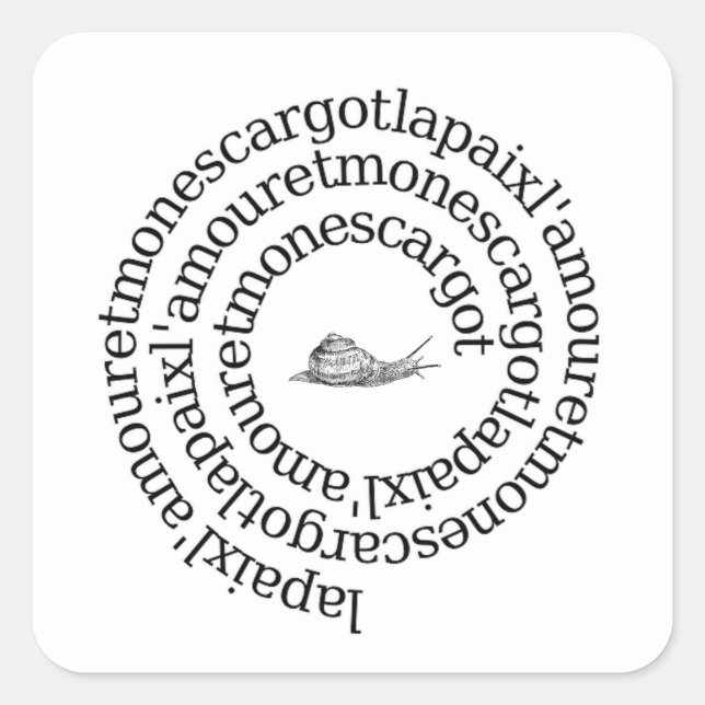 Adesivo Quadrado Paix, I'amour et mon escargot (Frente)
