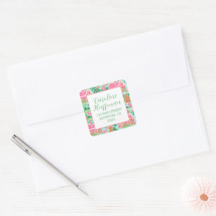 Adesivo Quadrado Palavra de devolução de pão de Natal rosa e verde