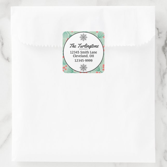 Adesivo Quadrado Palavra de devolução Evergreen da árvore de Natal  (Bolsa)