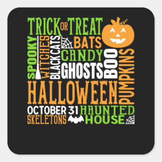 Adesivo Quadrado Palavra de Halloween: Bomba Colorida de Aranha Cut
