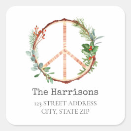 Adesivo Quadrado Palavra de Sinais de Paz de Wooden de Natal