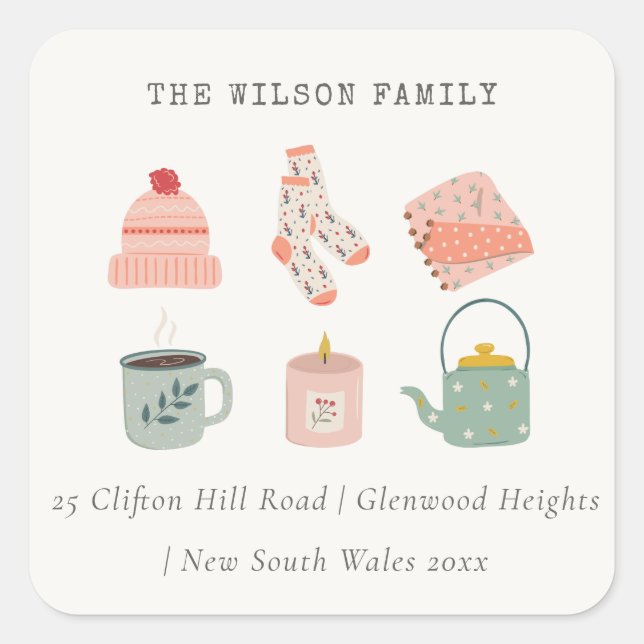 Adesivo Quadrado Palavra Essencial de Ação de Graças do Cozy Autumn (Frente)