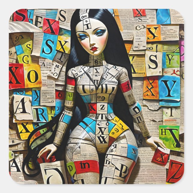 Adesivo Quadrado Palavras cruzadas detalhadas são a boneca perfeita (Frente)