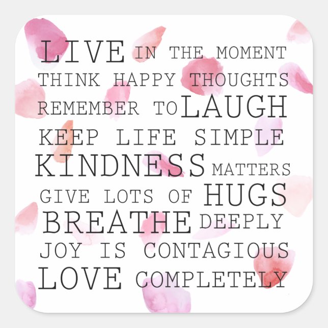 Adesivo Quadrado Palavras Inspirativas de Rosa de Aquarela (Frente)