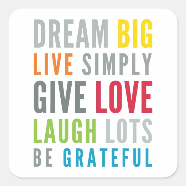 Adesivo Quadrado PALAVRAS PARA VIVER ATRAVÉS da moderna citação mot (Frente)