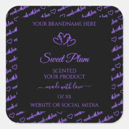 Adesivo Quadrado Palavras Pretas e Roxas Produto Nuvem Rotulagem Co