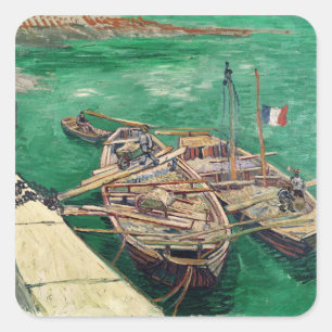 Adesivo Quadrado Palco de aterragem com barcos, 1888 de Vincent van