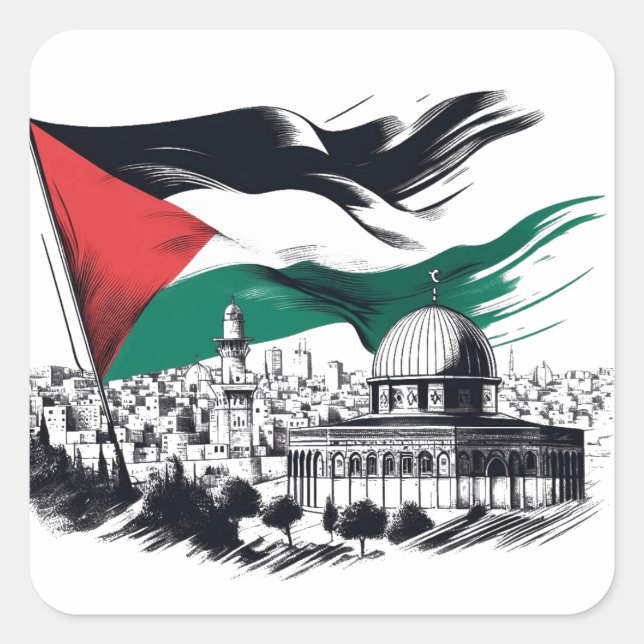 Adesivo Quadrado Palestina livre de aqsa livre (Frente)