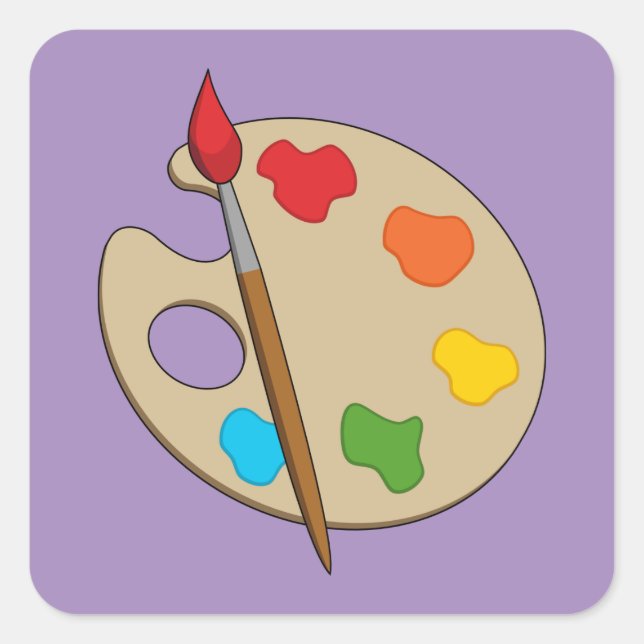 Adesivo Quadrado Paleta de Artista com Pincel de Pintura (Frente)