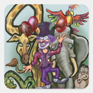 Adesivo Quadrado Palhaço de Circo e Animais 
