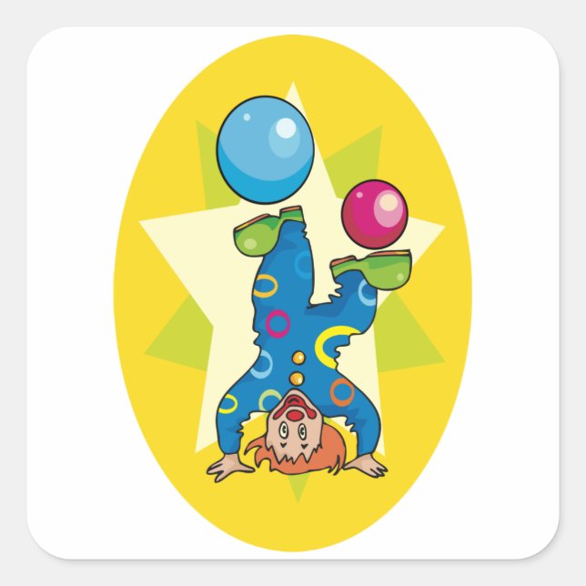 Adesivo Quadrado Palhaço Equilibrando Bolas Diversão Circo (Frente)