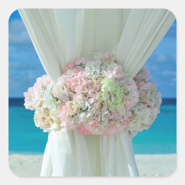 Adesivo Quadrado Palhetas de Casamento de Praia da Cortina Floral (Frente)