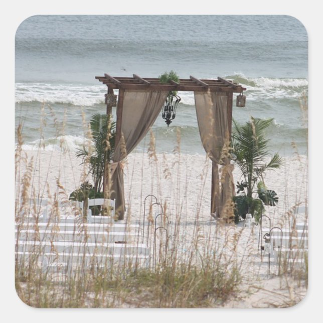 Adesivo Quadrado Palhetas na praia de Casamento à beira-mar (Frente)