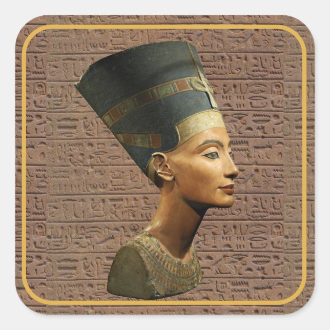 Adesivo Quadrado Palitos de Nefertiti sobre o fundo de Hieroglyph (Frente)