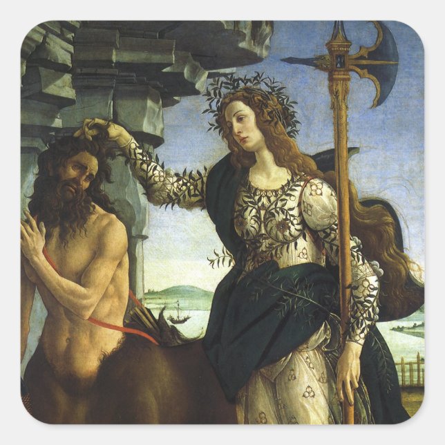 Adesivo Quadrado Pallas (Minerva) e Centauro por Sandro Botticelli (Frente)