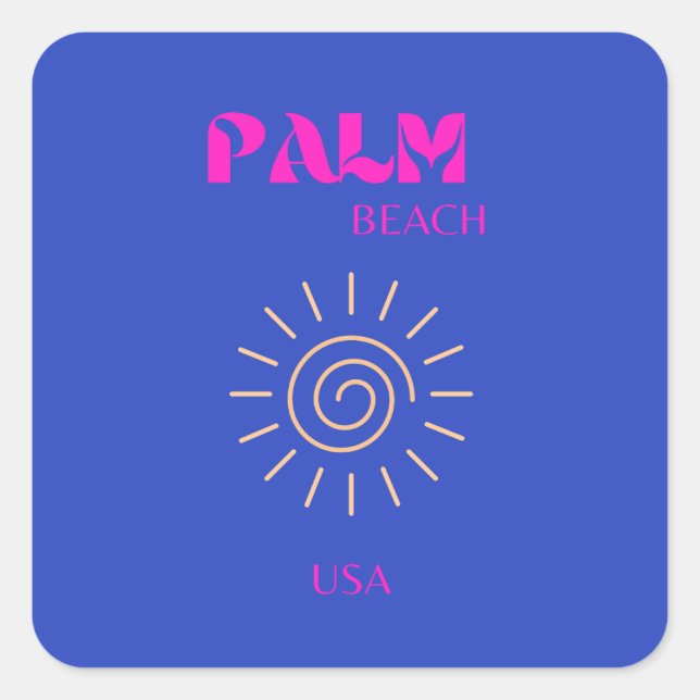 Adesivo Quadrado Palm Beach, Viagem Art, Florida, Blue (Frente)