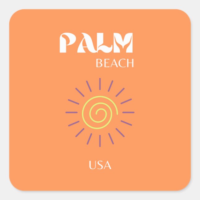 Adesivo Quadrado Palm Beach, Viagem Art, Preppy, Orange (Frente)