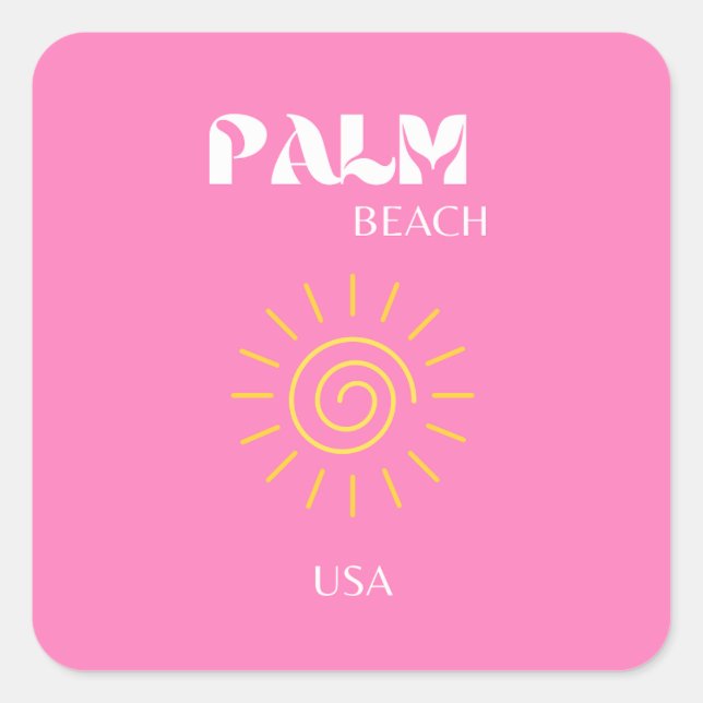Adesivo Quadrado Palm Beach, Viagem Art, Preppy, Pink (Frente)