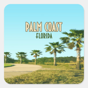 Adesivo Quadrado Palm Coast Florida Palm Trees Vintage