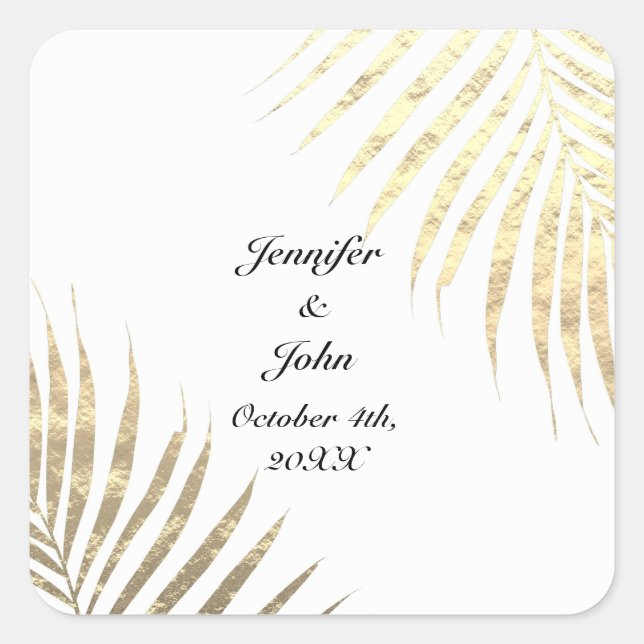 Adesivo Quadrado Palm Tree Foliage Gold Foil Deixa Casamentos 2022 (Frente)
