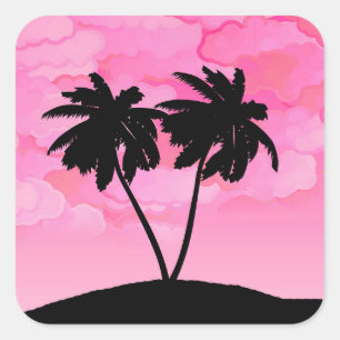 Adesivo Quadrado Palm Tree Silhouette Contra Dawn Pink