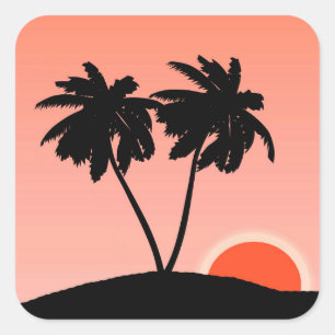 Adesivo Quadrado Palm Tree Silhouette Contra Sunset Orange