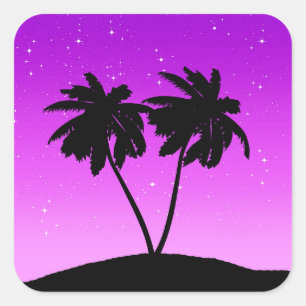Adesivo Quadrado Palm Tree Silhoule Contra Roxo