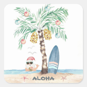 Adesivo Quadrado Palmeira da Ilha do Natal Santa Surfista Praia Tro
