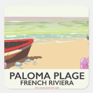 Adesivo Quadrado Paloma Plage, poster de viagens francês da Rivier