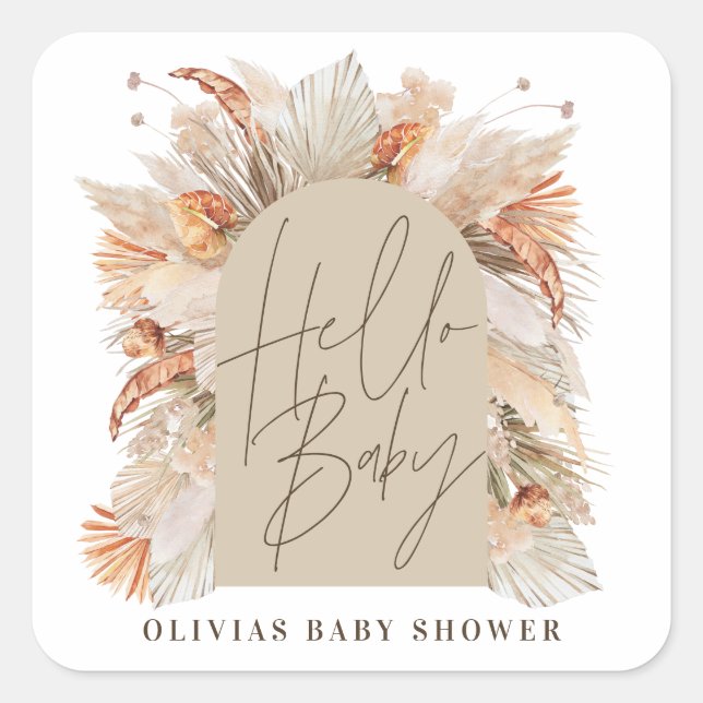 Adesivo Quadrado Pampas botânicas erva, terracota rústica moderna n (Frente)