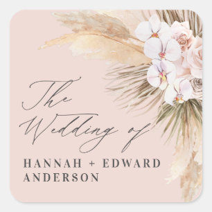 Adesivo Quadrado Pampas herbácea seca guião botânica boho casamento