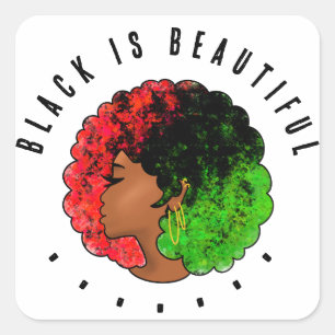 Adesivo Quadrado Pan-africana menina mulher negra verde vermelho or