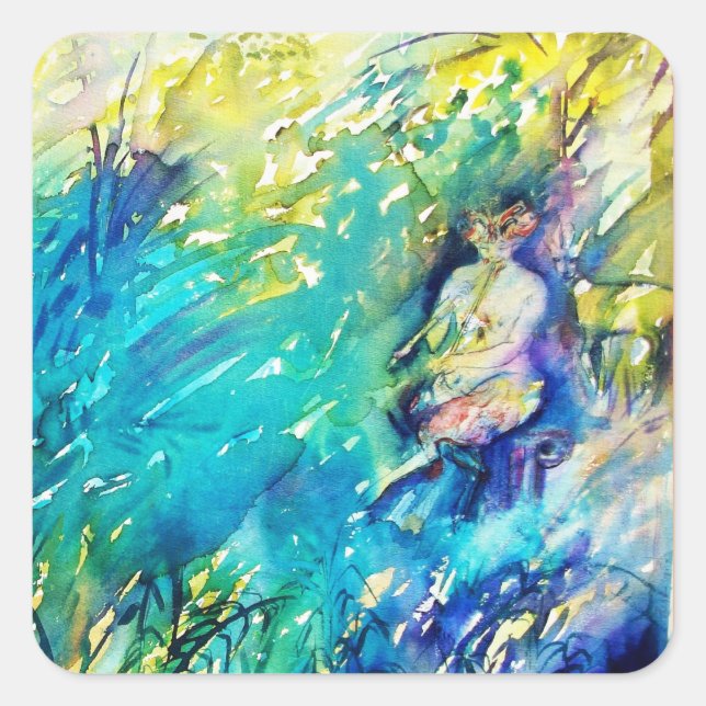 ADESIVO QUADRADO PAN BRINCANDO FLUTA E CERVEJA EM TERRA VERDE (Frente)