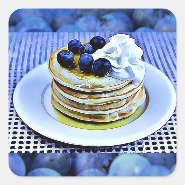 Adesivo Quadrado Pancakes Blueberry (Frente)