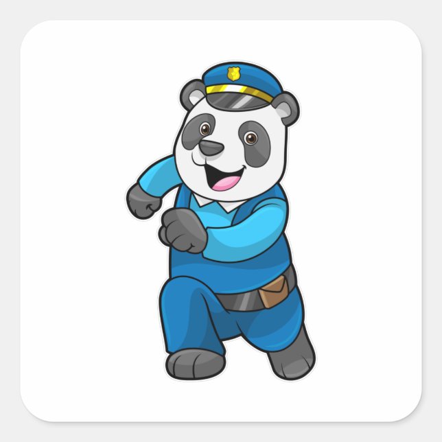 Adesivo Quadrado Panda as Police officer with Police hat (Frente)