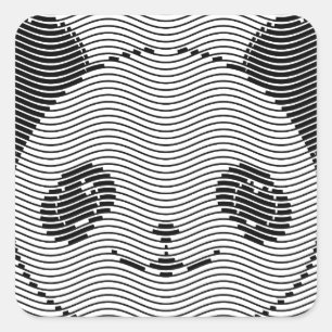 Adesivo Quadrado Panda Bear Face On Wave Patterno
