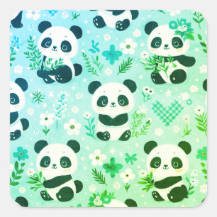Adesivo Quadrado Panda Bear Pattern Green Impressão