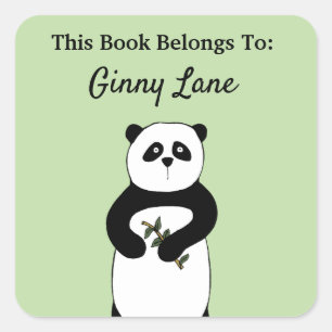 Adesivo Quadrado Panda bonito placa de livro personalizada