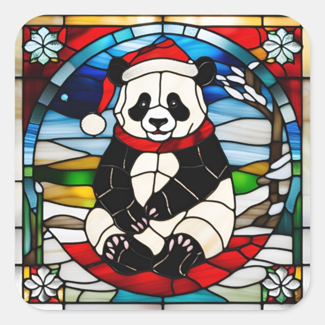 Adesivo Quadrado Panda Christmas Sticker (Frente)