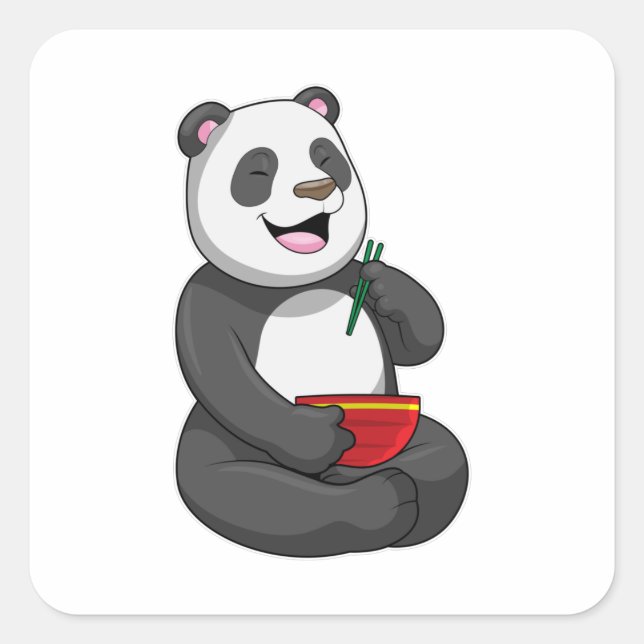 Adesivo Quadrado Panda com Bowl Ramen (Frente)