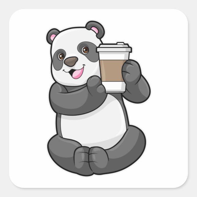 Adesivo Quadrado Panda com café para ir (Frente)