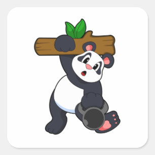 Adesivo Quadrado Panda com madeira no treino da Força