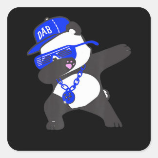 Adesivo Quadrado panda com óculos de sol azul hip hop