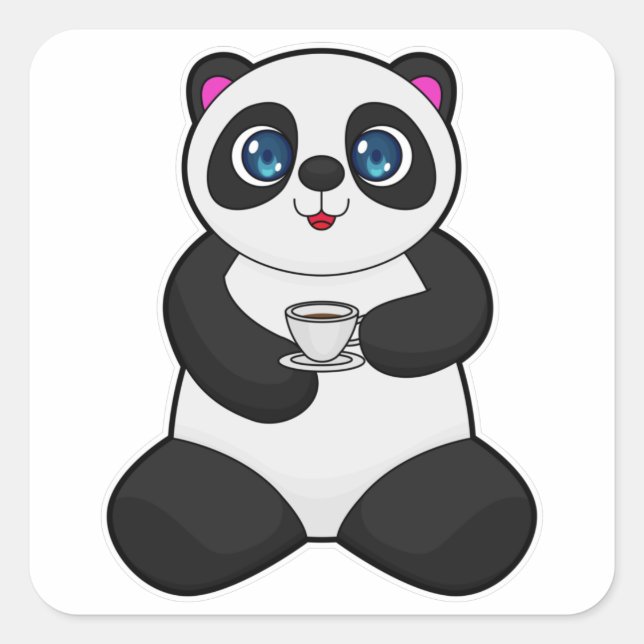 Adesivo Quadrado Panda com Taça de Café (Frente)