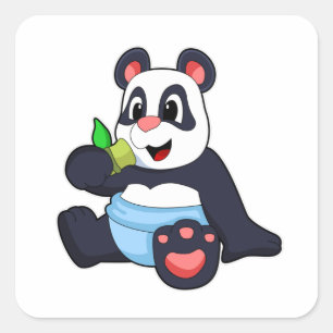 Adesivo Quadrado Panda como Bebê com Bambu