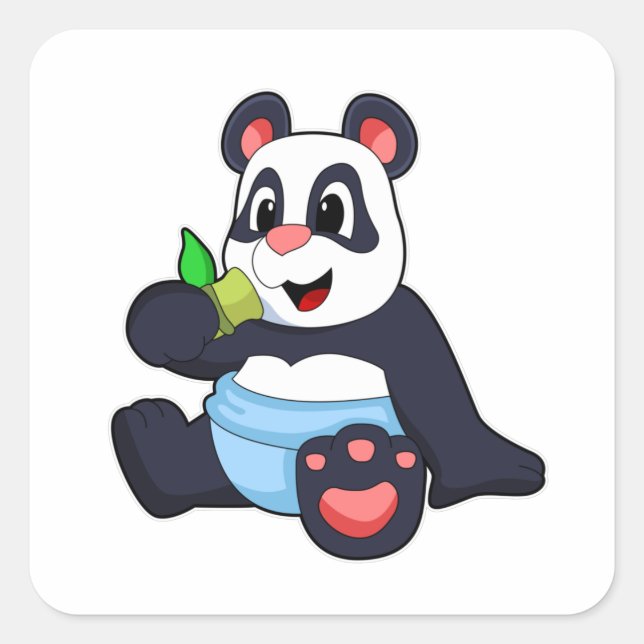 Adesivo Quadrado Panda como Bebê com Bambu (Frente)