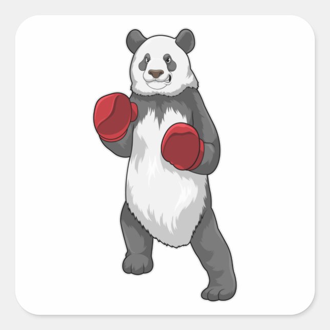 Adesivo Quadrado Panda como Boxer com luvas "in a box" (Frente)