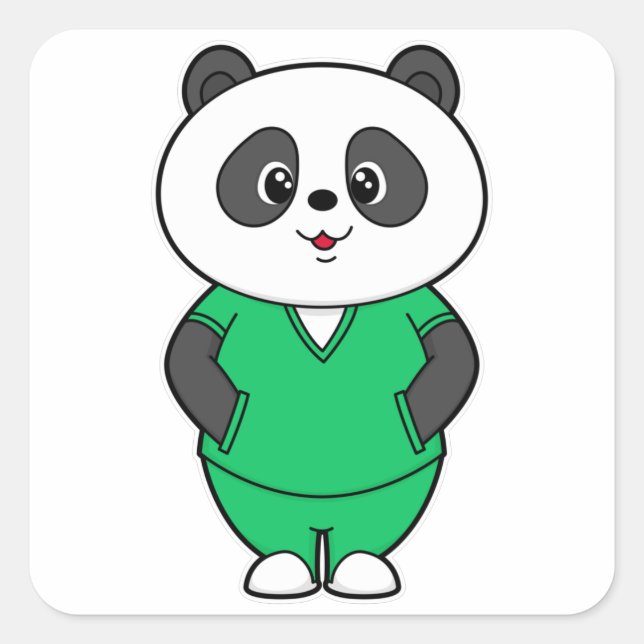 Adesivo Quadrado Panda como enfermeira com Smock (Frente)